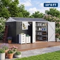 thumbnail image 3 of Garvee 10 x 8 FT Outdoor Storage Shed with Pushable Window, LED Light & Pegboard, Metal Garden Shed with Sloped Roof, Air Vent & Lockable Doors, Black, 3 of 8