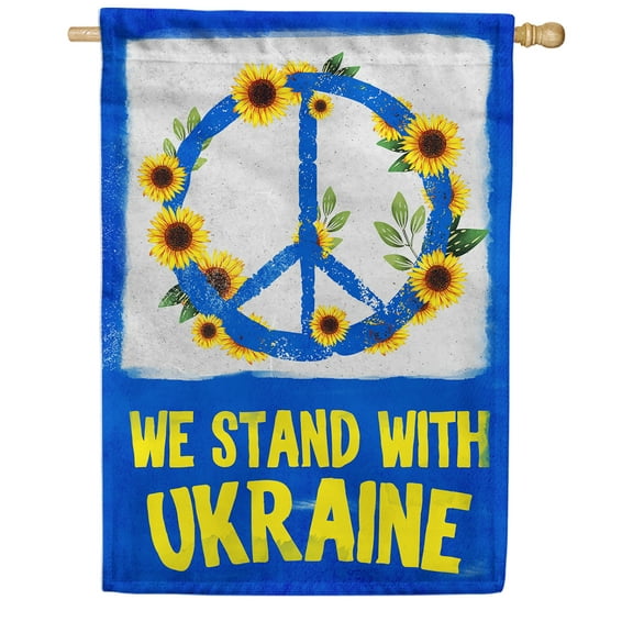 America Forever We Stand with Ukraine House Flag 28x40 inch Double Sided Outdoor Yard Decorative Support Ukraine National Peace Flag