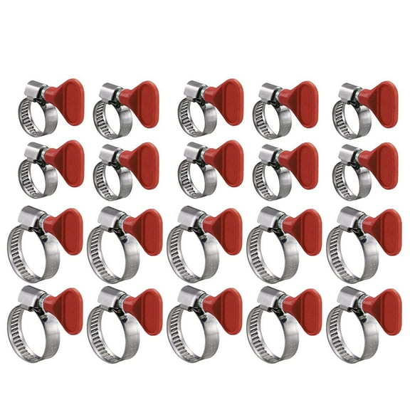 Wideskall 20 Pieces Key Type Twist Adjustable Stainless Steel Hose Clamp Set Kit 1" 1-1/2"