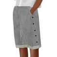thumbnail image 2 of Black Women's Shorts, Women'S Cotton And Linen Striped Elastic Waistband High Waistband Pockets Side Buttons Loose Casual Pants Three Quarter Pants,Women's Shorts XL, 2 of 9
