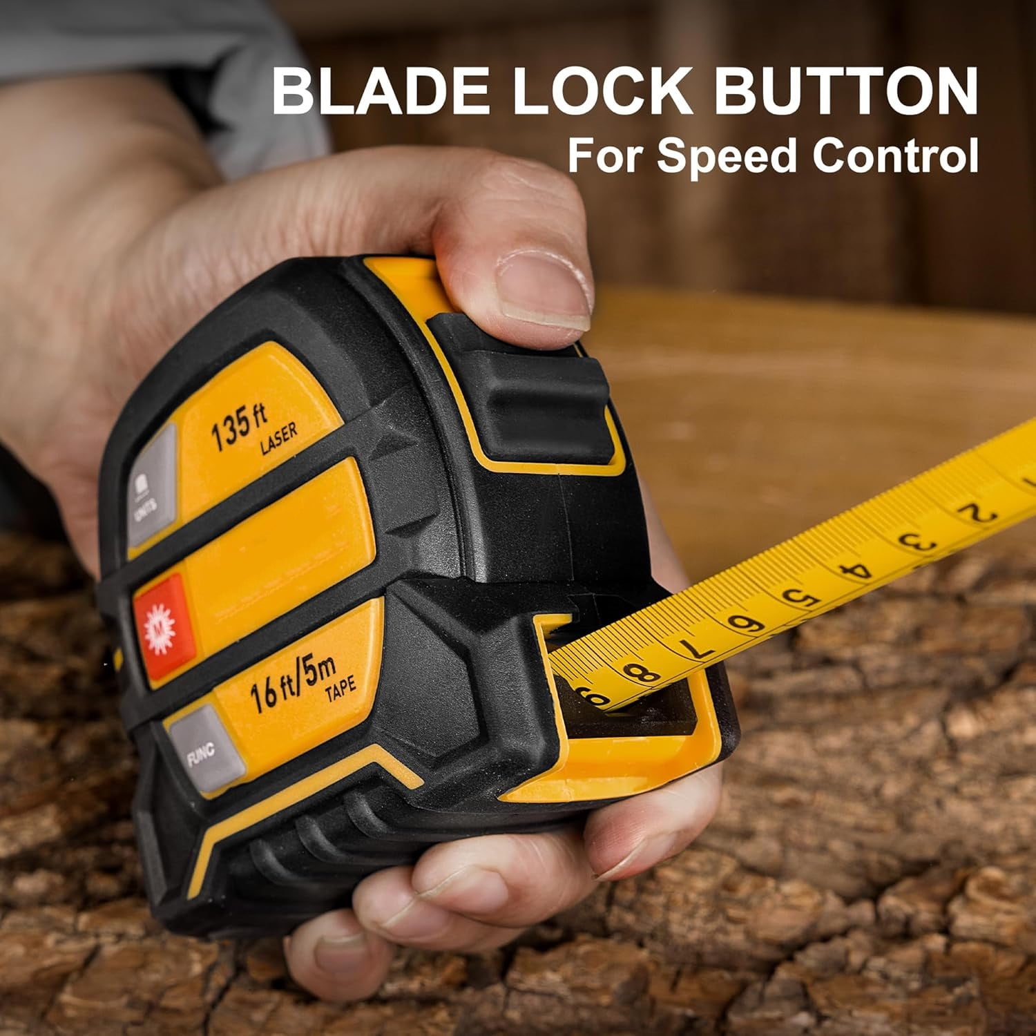 2-in-1 Laser Tape Measure, 135Ft Rechargeable Measurement Tool & 16Ft Measuring Movable Magnetic Hook - , Area, Volume, Ft/Ft+in/in/M Unit NOT Digital