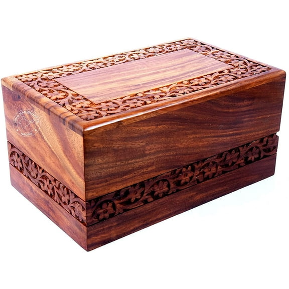 Handmade & Handcrafted Rosewood Borders Engraving Wooden Cremation Box/Urns for Human Ashes Adult, Funeral Urn Box (Large : 9" x 5.5" x 4.5" - 180lbs or 72kg, Natural)