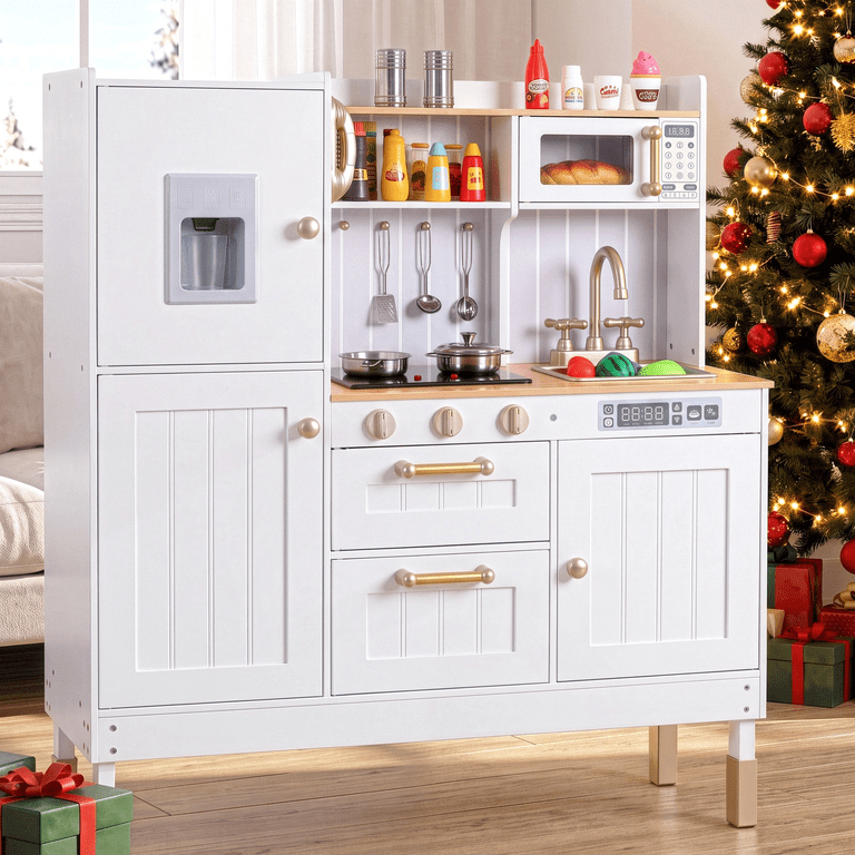 Arlopu Wooden Play Kitchen for Kids, 34" Wide with Sound & Light photo 1