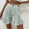 thumbnail image 4 of Linen Shorts for Women Elastic Waist Solid Color Casual Wide Leg Ruffle Hem Shorts Loose Fit Comfy Pockets Shorts, 4 of 6