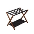 thumbnail image 3 of Bunblic Foldable Luggage Rack Bamboo Suitcase Stand,2 Tier Multifunctional with Storage Shelf Folding Luggage Stand for Guest Room Walnut color, 3 of 7
