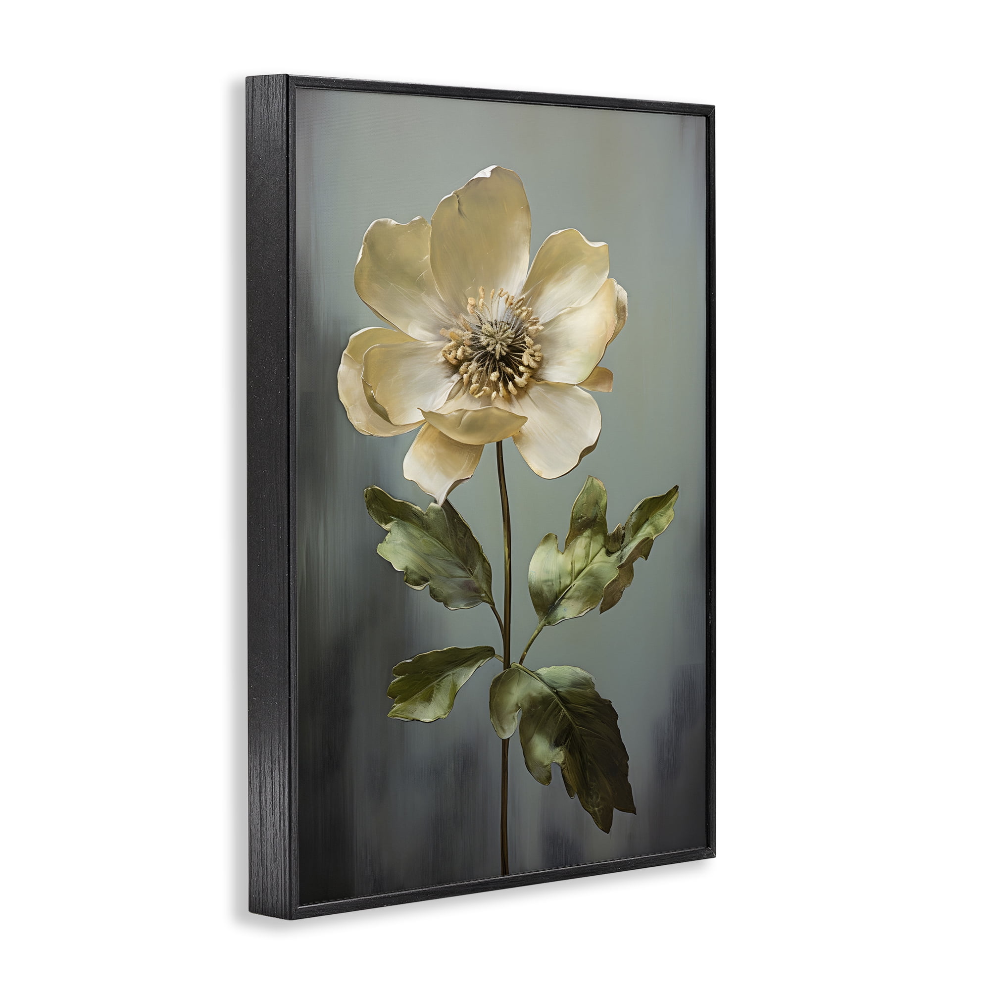 Stupell Industries White Floret Bloom Botanical & Floral Painting Black Framed Art Print Wall Art, 20 x 30