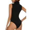 thumbnail image 3 of Women's Sleeveless Mock Turtle Neck Bodysuit Soft Slim Fit Stretchy Layer Top Classic Jumpsuit, 3 of 7