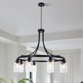 thumbnail image 6 of FINE MAKER Black modern hanging industrial chandelier, 5 lights living room clear glass shade semi-recessed lamp, 6 of 10