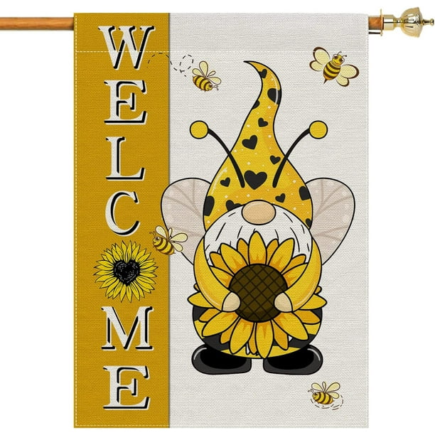 Bee Summer Houses Flag Double Sided Burlap Welcome Outdoor Decor Flags ...