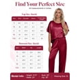 thumbnail image 3 of DAKIMOE Womens Silk Satin Pajama Set Short Sleeve Shirt with Long Pajamas Pant Set Two-piece Pj Sets Soft Sleepwear Loungewear Nightwear Pjs S-XXL, Wine Red, XXL, 3 of 8