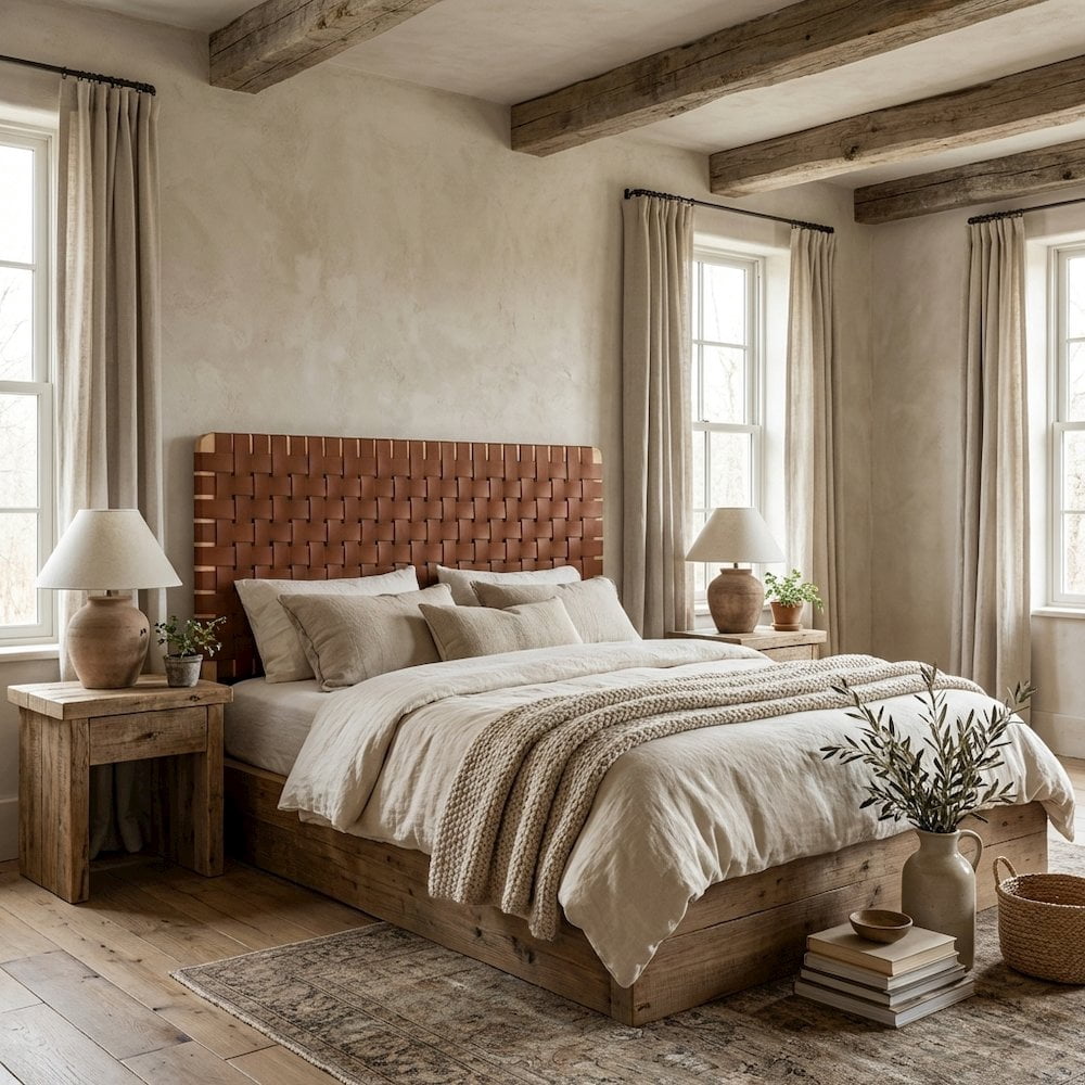 Vegan Leather Queen Headboard with Woven Texture and Durable Frame