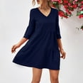 thumbnail image 6 of Wycnly Womens Dresses Fashion Flared Sleeve Empire Waist Flowy Ruffle Swing A Line Mini Dresses Summer Solid V-Neck 3/4 Sleeve Formal Short Dress Blue m, 6 of 7