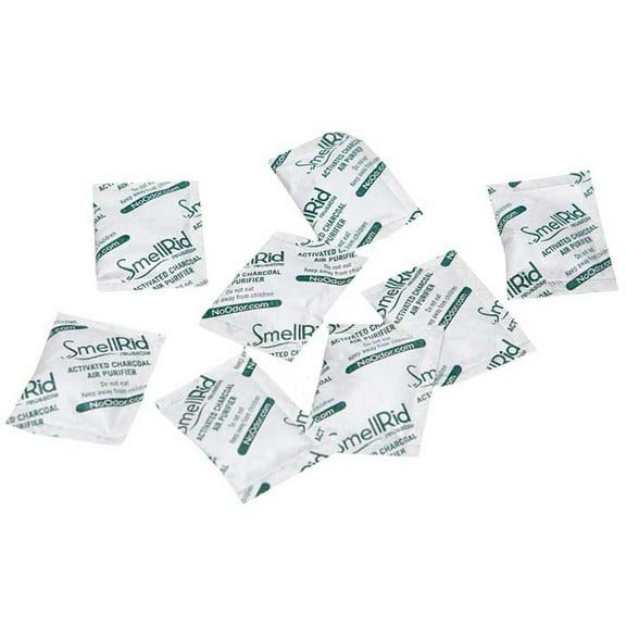 SMELLRID Activated Charcoal Odor Remover & Desiccant That Works [100 Pack] - Mini 5g (2” x 2”) Pack Treats 2 Sq. Ft.- Premium Natural Odor, Chemical & Moisture Absorber Safeguard Stored/Shipped Items
