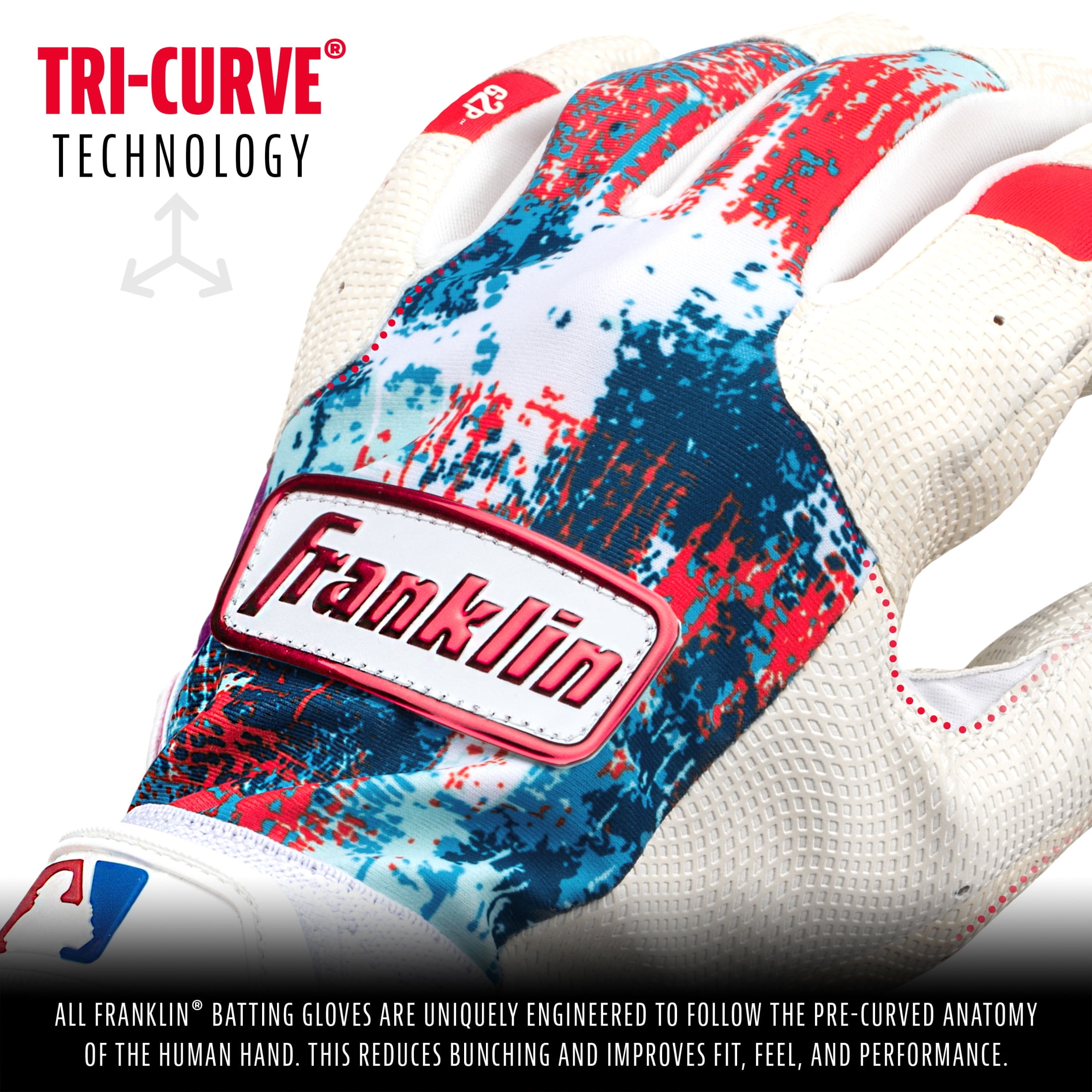 Franklin Sports MLB Youth Teeball Batting Gloves - Grow to Pro Kids Baseball + Softball Batting Gloves - Boys + Girls Pairs for Teeball, Baseball + Softball - Red/White/Blue - Youth Small