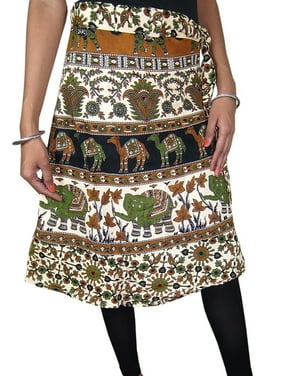 Mogul Women's Sarong Dress Cotton Printed Boho Style Wrap Around Skirts