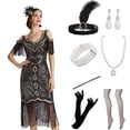 thumbnail image 2 of Vestido estilo flapper con escote en V, lentejuelas y borlas de cuentas para mujer, estilo art déco, estilo años 20, con escote en V y lentejuelas, 2 of 5
