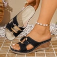 thumbnail image 3 of Rokment Metallic Buckles Wedge Slip on Open Back Dressy Sandals for Women Ladies 2026 Fashion Casual Leather Platform Slides High Heels Mules Summer Black Size 6, 3 of 7