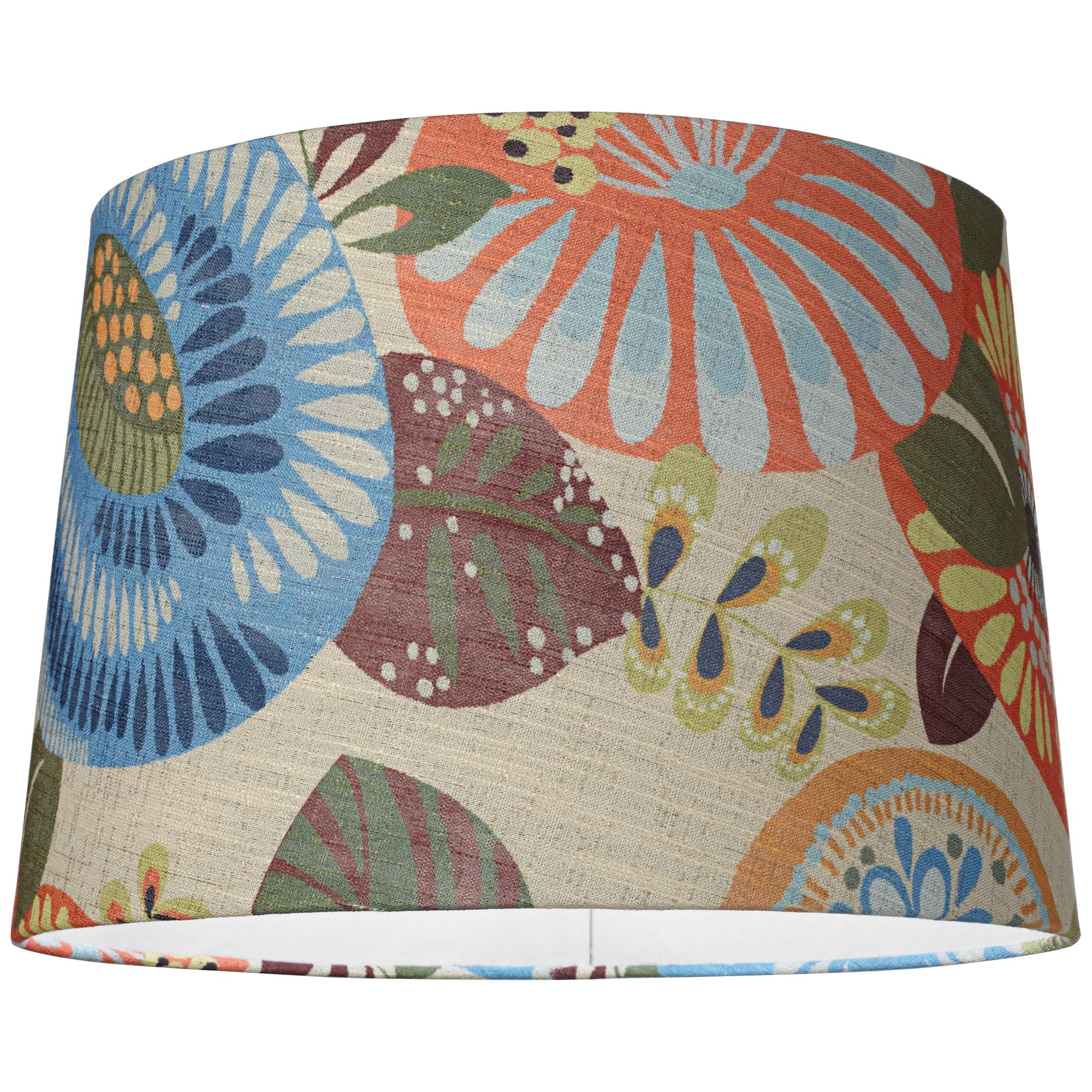 Springcrest Collection Set of 2 Drum Lamp Shades Multi Color Tropic Floral Medium 14" Top x 16" Bottom x 11" Slant Spider with Harp and Finial Fitting