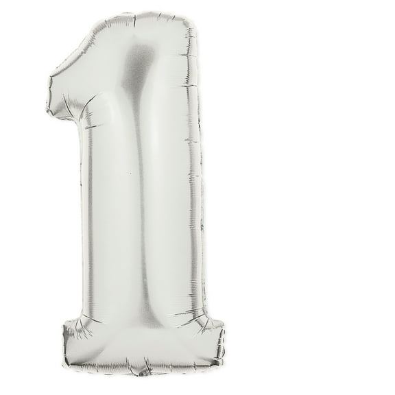 40-Inch Giant Silver Foil Balloons, Shiny Mylar, Number 1, Metallic Silver