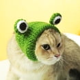 thumbnail image 3 of Pet Hat Hand-Knitted Cute 3D Frog Eye Decor Cat Hat Comfortable Warm Dog Headgear for Autumn Winter -Green,M, 3 of 8