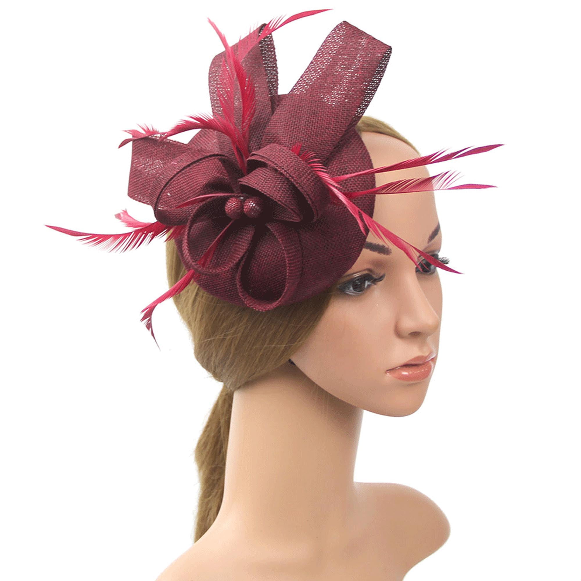 Hot Pink Elegant Flower Feather Headband Hat Fascinator Wedding Headwear Ladies Day Race Royal Ascot 