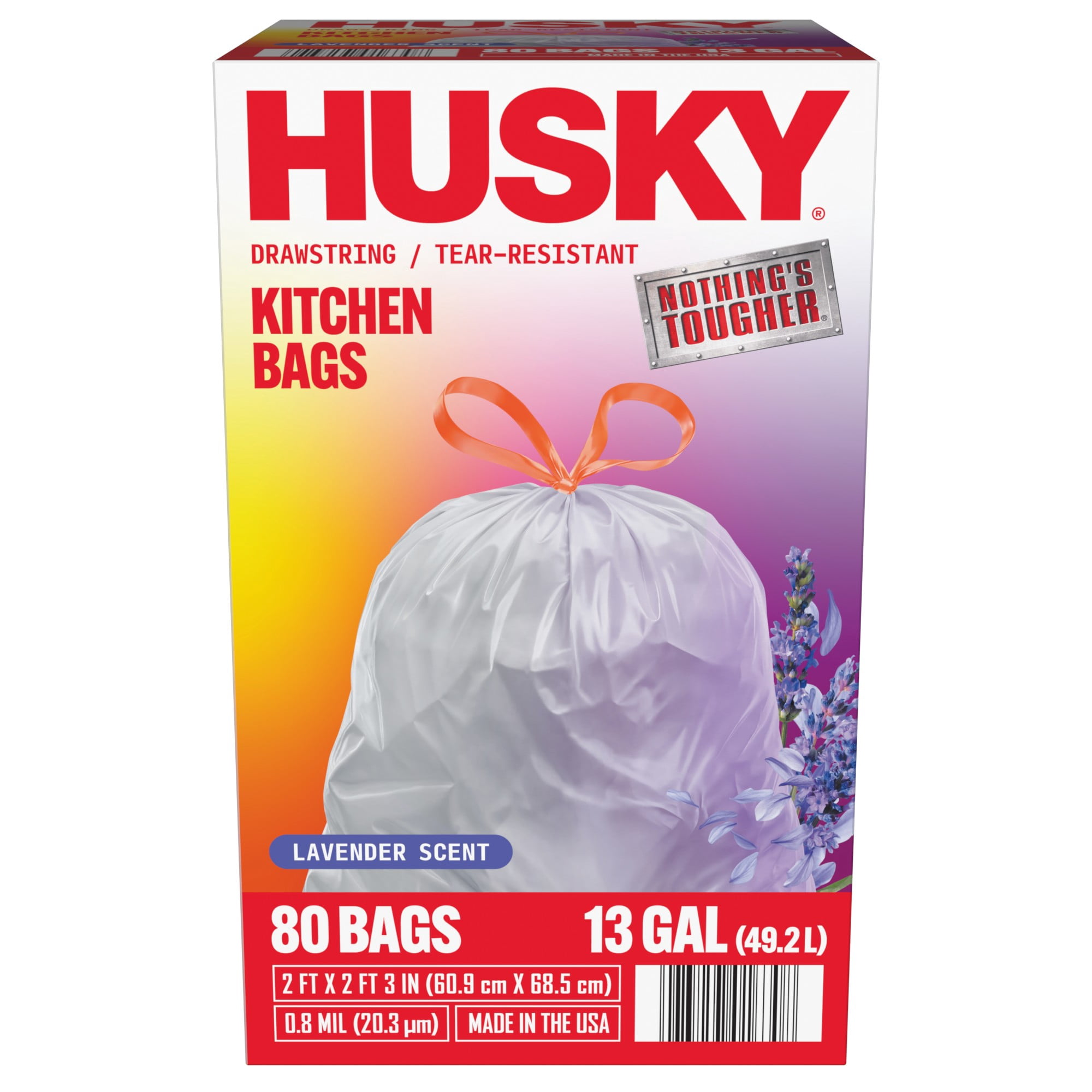 Husky 13 Gallon Tall Kitchen Drawstring Bags, Lavender Scented, 80