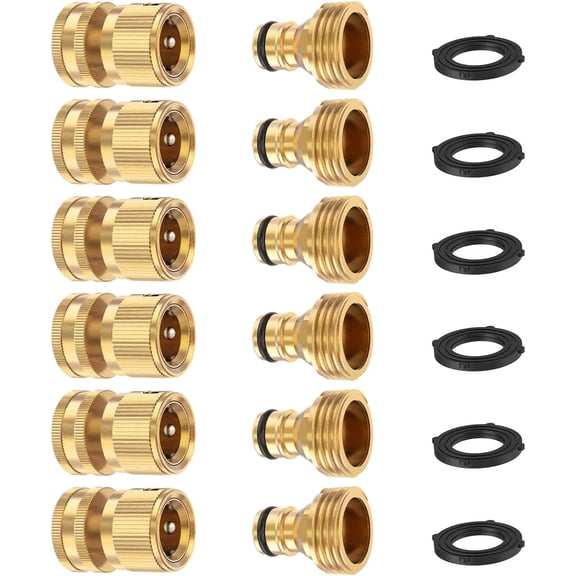 Garden Hose Quick Connector, Solid Brass 3/4 Inch Thread Fitting No-Leak Water Hose Female and Male Easy Connect (4 Sets)