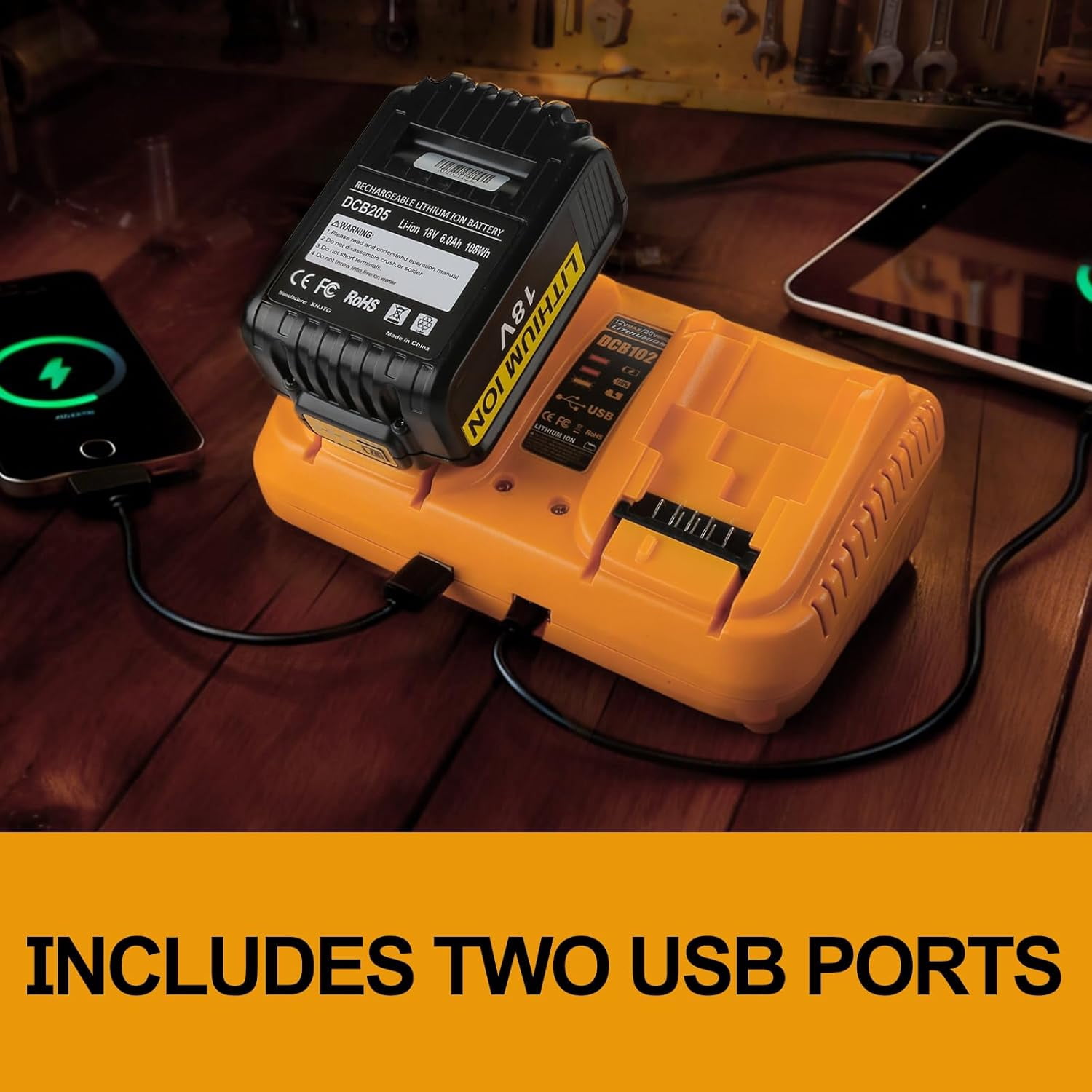 DCB102 20V MAX Battery Charger Replacement for Dewalt Battery Charger, 2 Port Charger Compatible with Dewalt 12V-20V Batteries