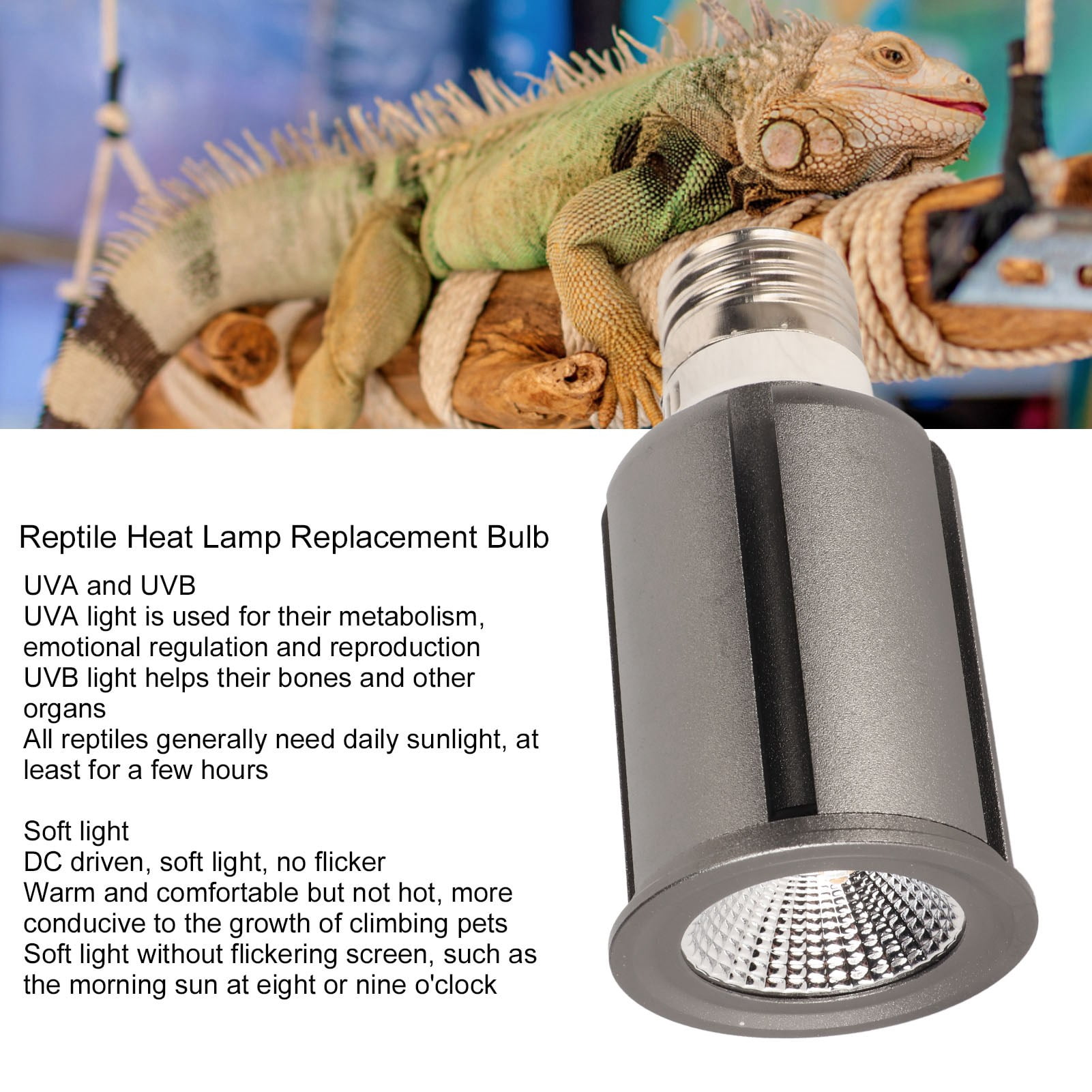 Nieyigj Reptile Heat Lamp Replacement Bulb UVA UVB LED Basking Spot Lamp for Turtle Lizard Habitat 110V 3W