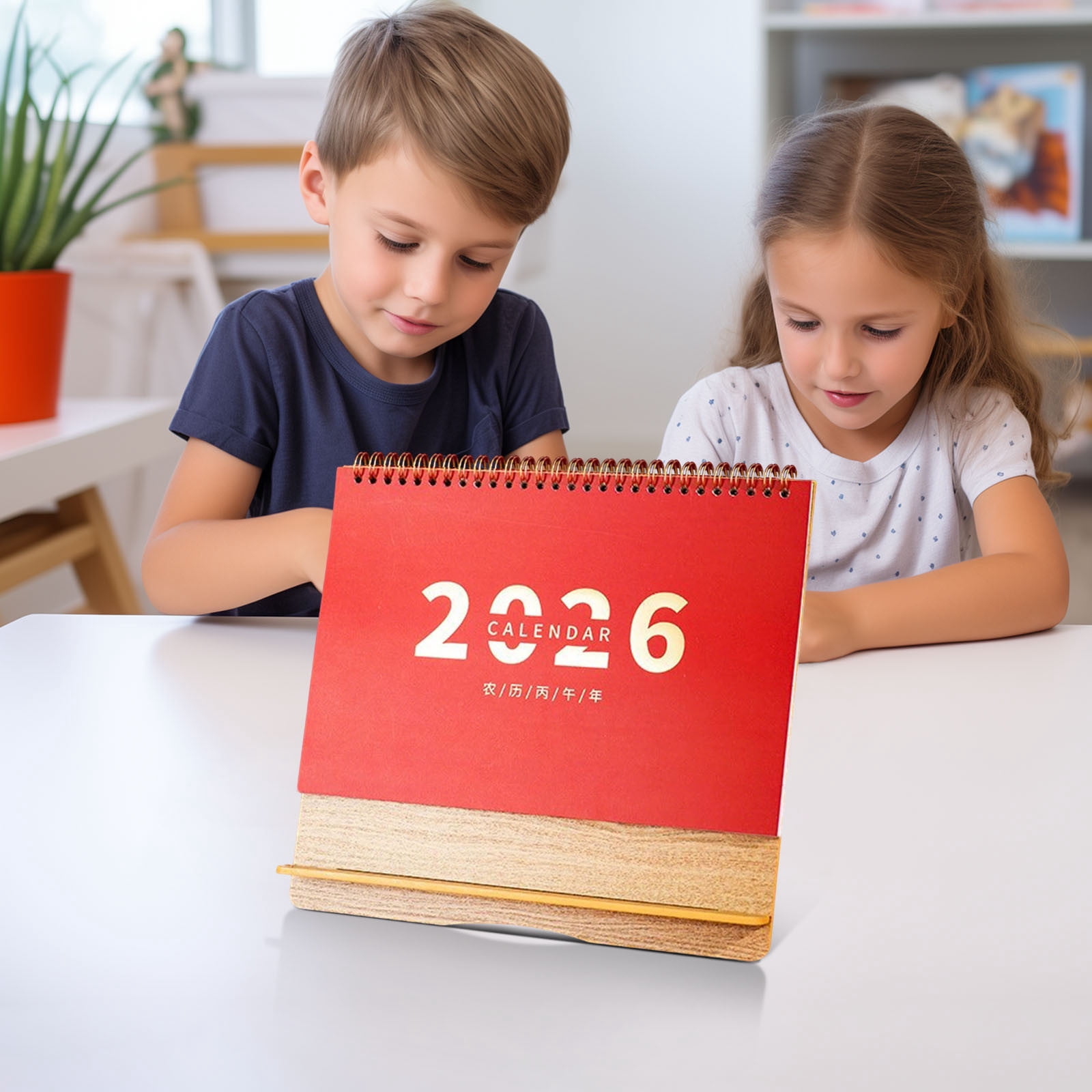 YiJuHui Small Desk Calendar 2026, Standing Desk Calendar,Twin-Wire Binding with Stickers, Cute Seasonal Design for Home Office Desk