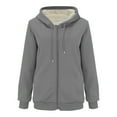 thumbnail image 3 of Otntypg Womens Zip Up Hoodie Heavyweight Fleece Lined Jacket Sherpa Long Sleeve Drawstring Hooded Sweatshirt Plush Thick Warm Winter Fashion Coat for Women Gray S, 3 of 4
