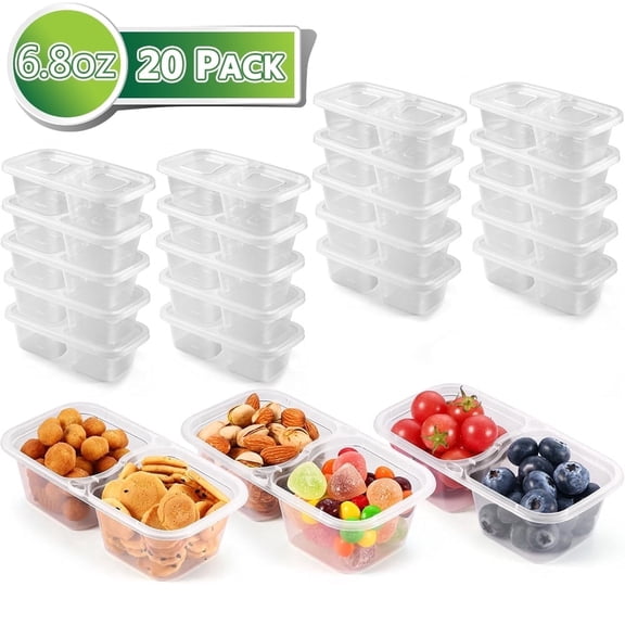 20Pack Reusable Snack Containers with Lids Upgrade 6.8oz, Capacity Increase, Double Compartment Condiment Containers for Lunch, Sauce, Mini Easy Take Out and Storage