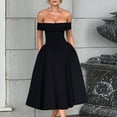thumbnail image 5 of qolati Women's Off The Shoulder Bridesmaid Dresses Elegant Sleeveless Short A-line Tea Length Prom Formal Dress Solid Slim Fit Pleated Cocktail Party Dress, 5 of 9