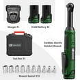 thumbnail image 2 of 12V Cordless Ratchet Wrench 3/8" Drive, 50Nm (40 ft-lbs) Torque, 4" Extended Head, 2x 2.0Ah Batteries & Fast Charger, 10 Sockets, LED Light - Electric Ratchet Kit, 2 of 7