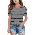 thumbnail image 3 of SROBPTY Kids Girls 4-15 Years Short Sleeve Round Neck Striped Print Puff Sleeve Ruffle Casual Tshirt Top, 3 of 5