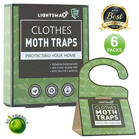 LIGHTSMAX Clothes Moth Traps 6-Pack with Premium Pheromone Attractant | Most Effective Trap Available | Non-Toxic Safe No