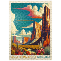 MyPuzzle - Arizona: Desert Dreamscape, Vintage Poster - Premium 500 Piece Jigsaw Puzzle for Adults