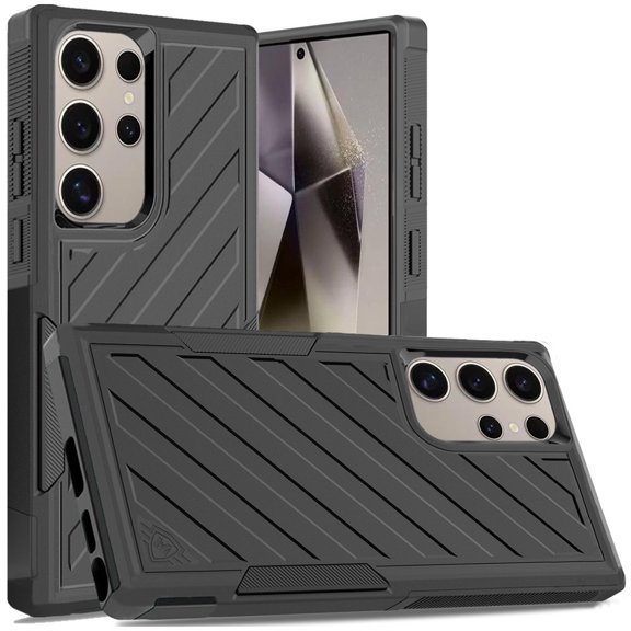 TJS for Samsung Galaxy S25 Ultra Phone Case, [Military Grade] Noble Lined Shockproof Dual Layer Hybrid Protective Cover for Galaxy S25 Ultra (Black)