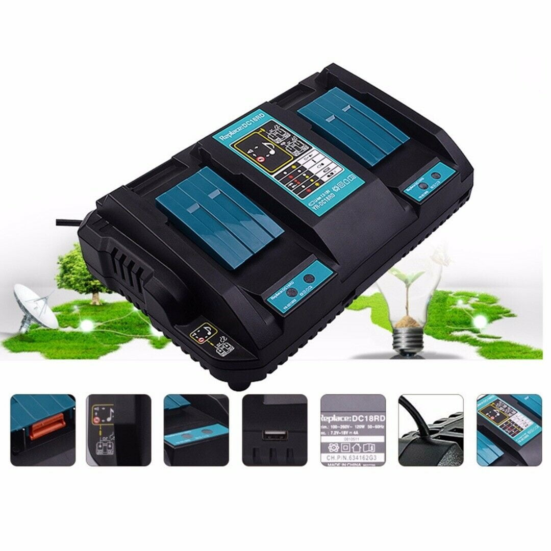 Replace For Makita DC18RD Li-ion LXT 7.2-18v Dual Twin Port Fast Battery Charger 