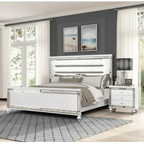 Beautiful 3pc Modern Queen Size LED HB Bed 2x Nightstand Set Polished White Finish Furniture