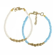 Zad Jewelry La Vanna Golden Accents Beaded Bracelets Set of 2, Baby Blue/White