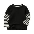 thumbnail image 2 of AINIYS Kids 6-8 Years Girls Color Block Basic Tees Tops for 2025 Round Neck Striped Patchwork Long Sleeve Casual Loose Pullover Vintage Fall and Spring Sweatshirt Children Fashion Clothes, 2 of 3