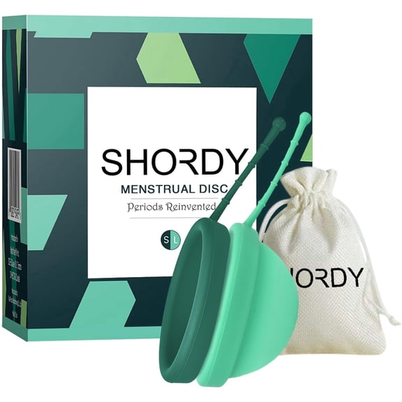 Shordy Reusable Menstrual Disc, Set of 2 (Size - Small & Large) with Pouch, upto 12 Hours Use, Tampon and Pad Alternative, Green Period Discs