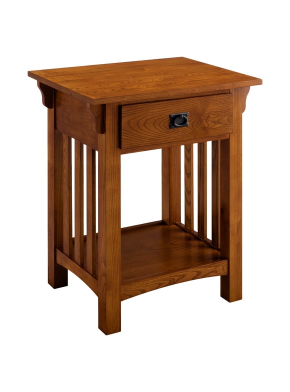 Leick Home 8222 Mission Impeccable End Table with Drawer, Made with Solid Wood, Side Table for Living Room, Bedroom, Medium Oak Finish Nightstand Table