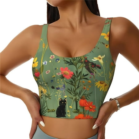 Matuu Botanical Garden With Cats for Women s Sports Bra - Soft  Comfortable and Breathable Sports Vest for Yoga  Fitness  and Dance-Medium