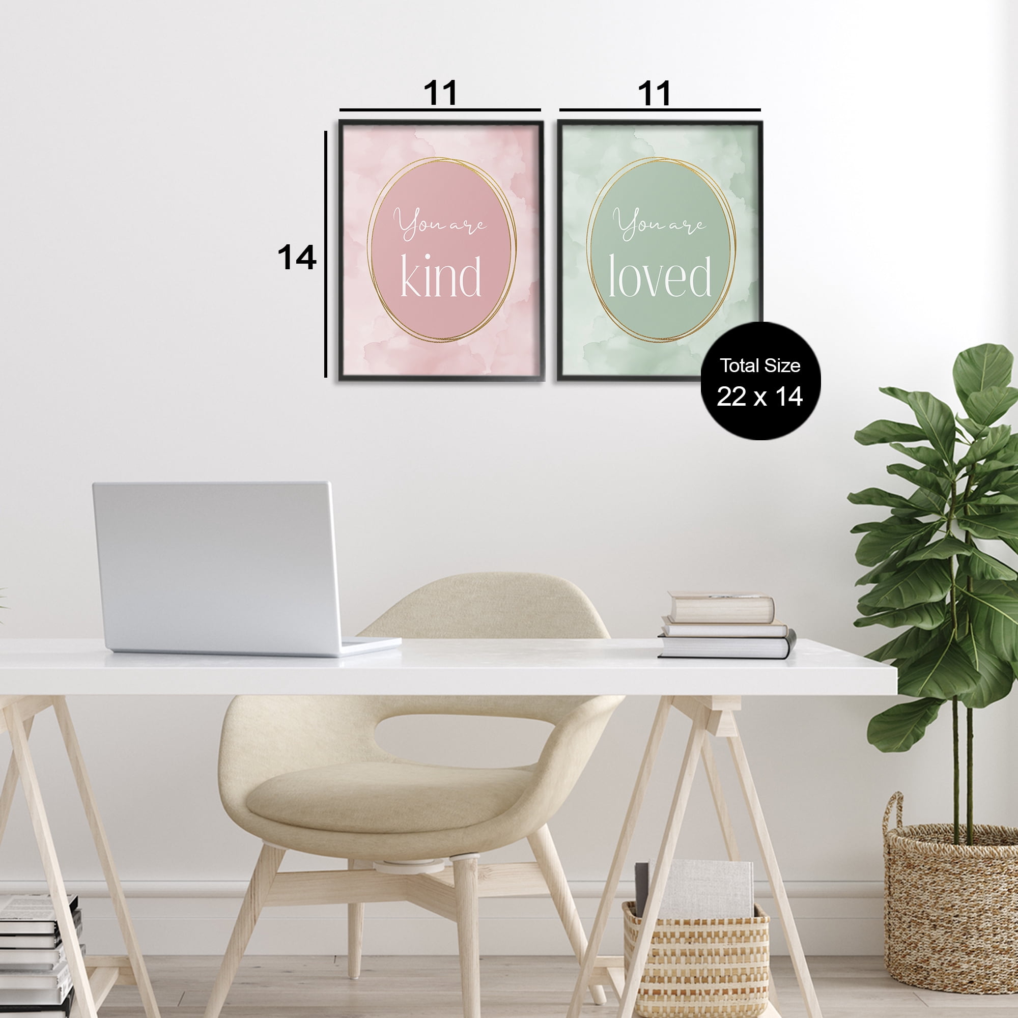 Stupell Industries Pastel Golden Affirmations 2 Piece Black Framed Giclee Art Set, design by Christine Simpson Art