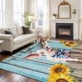 thumbnail image 3 of Cute Pig 5'x7' Area Rug, Yellow Sunflowers Blue Wooden Vintage Art Washable Non-Slip Soft Rugs, Low-Pile Large Carpet for Living Room Bedroom Dining Room, Non-Shedding Accent Rug, 3 of 9