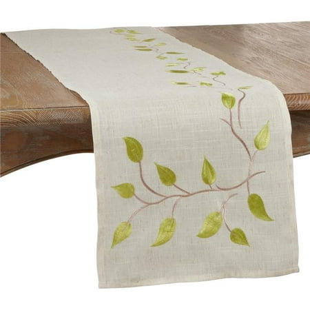 

SARO 16 x 72 in. Oblong Table Runner with Natural Embroidered Vine Design