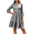 thumbnail image 2 of Blmnix Vacation Dress Dress Women Peplum Gingham Dress A Line Dresses Dresses Mid-Length V-Neck Black 3/4 Sleeve Adaptable Summer Dresses Casual M, 2 of 5