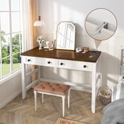 Romorgniz 40Small Desk Rustic Farmhouse Computer Desk with Drawers & Side Storage Writing Table with Power Outlets&USB for Home Office,Bedroom,Vanity